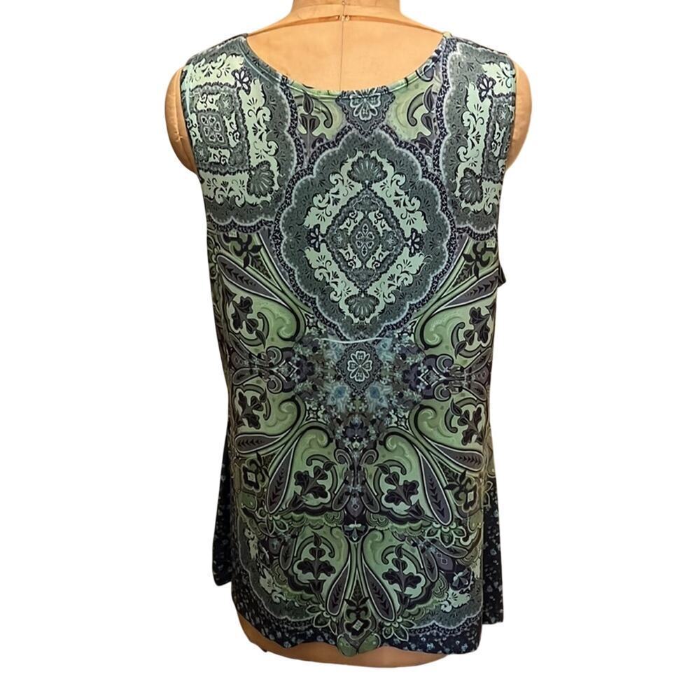 dressbarn Paisley V-Neck Crochet Neck Sleeveless Tunic Top Petite XL - Picture 2 of 10